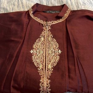 48” Sheetal Sherwani Indian Men’s Maroon Suit Dhoti Pants Set Cotton Free Ship